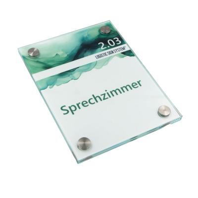 Tuerschild VITRUM B aus Glas fuer Buero Vitrum B 130 170 mm